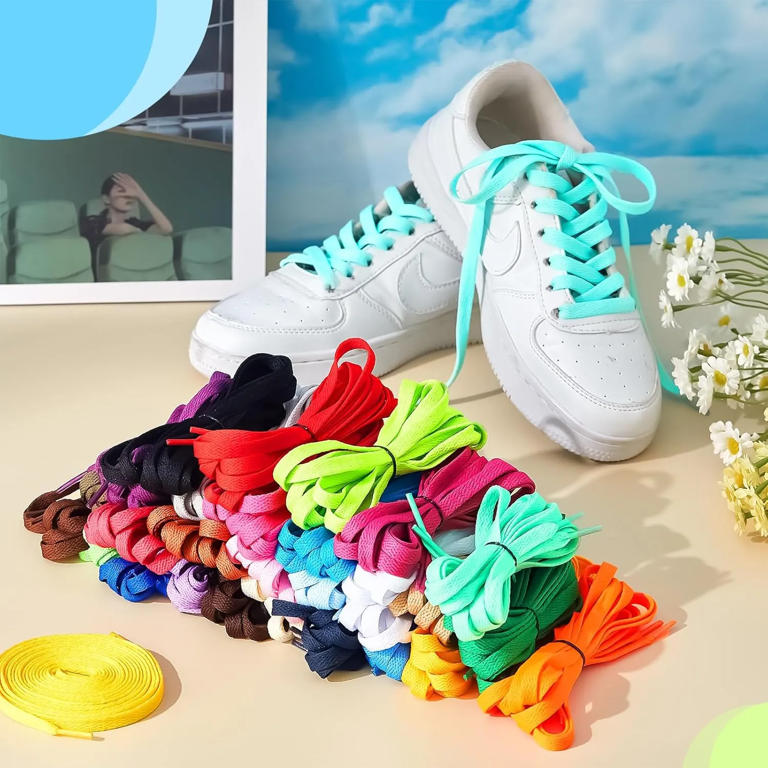 100 Pairs Elastic Shoe Laces Flat Shoelaces Athletic Shoe Strings Boot Laces Shoestrings for Sneakers Skate Sport