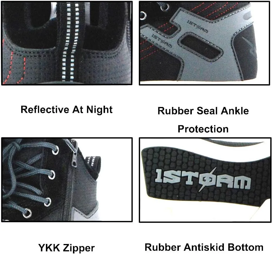 1Storm Men's Motorcycle Boots Rider Racing Black Hiking Trekking Outdoor Boots