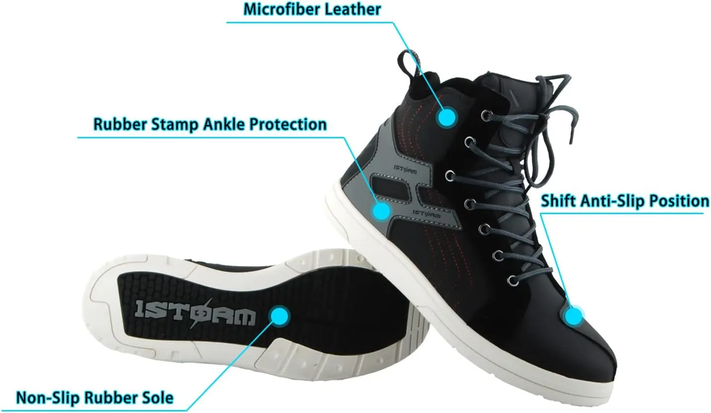 1Storm Men's Motorcycle Boots Rider Racing Black Hiking Trekking Outdoor Boots