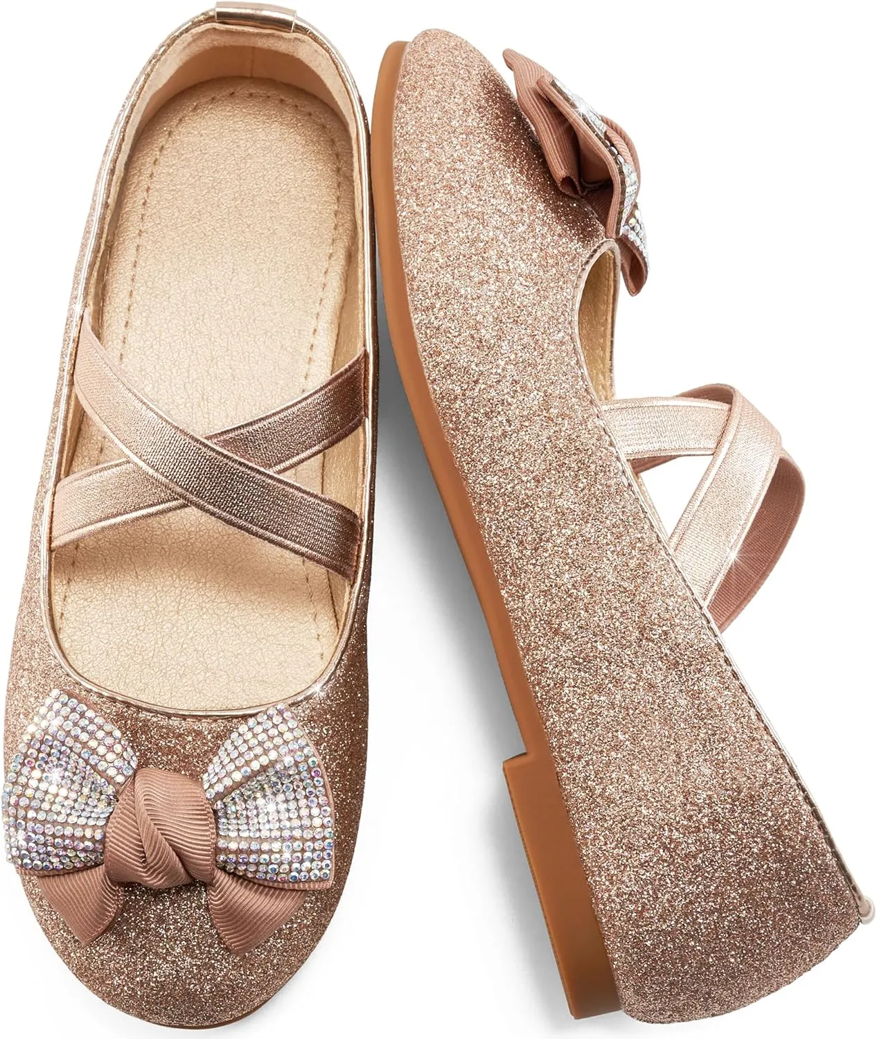 Ablanczoom Girls Dress Shoes Flats: Toddler Bowknot Ballet Shoes Wedding Party School Mary Jane Flat for Little Big Kids