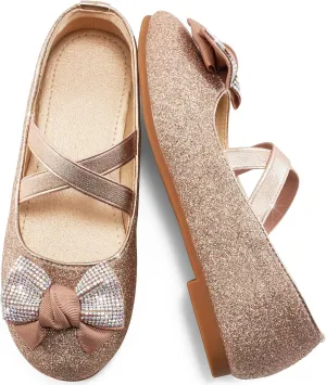 Ablanczoom Girls Dress Shoes Flats: Toddler Bowknot Ballet Shoes Wedding Party School Mary Jane Flat for Little Big Kids