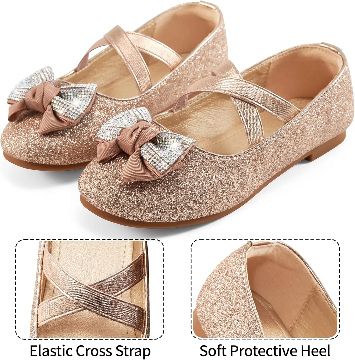 Ablanczoom Girls Dress Shoes Flats: Toddler Bowknot Ballet Shoes Wedding Party School Mary Jane Flat for Little Big Kids
