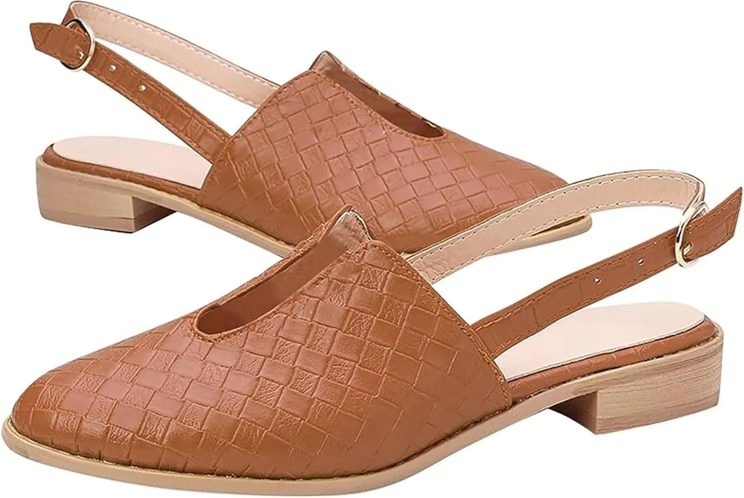 Adjustable Buckle Braided Sandals for Womens Comfortable Pointed Toe Closed Toe Slip On Cut Out Flats Mule Shoe Lightweight Wear-Resistant Daily Loafer