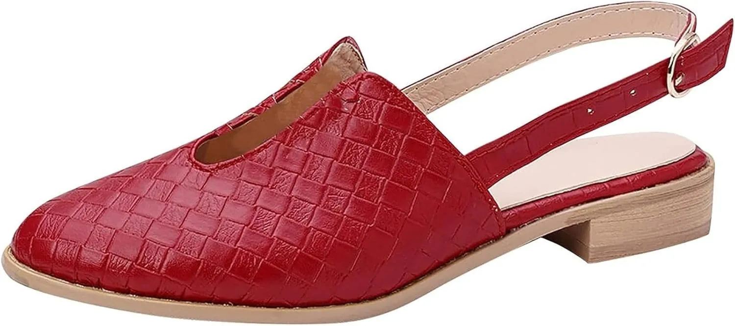 Adjustable Buckle Braided Sandals for Womens Comfortable Pointed Toe Closed Toe Slip On Cut Out Flats Mule Shoe Lightweight Wear-Resistant Daily Loafer