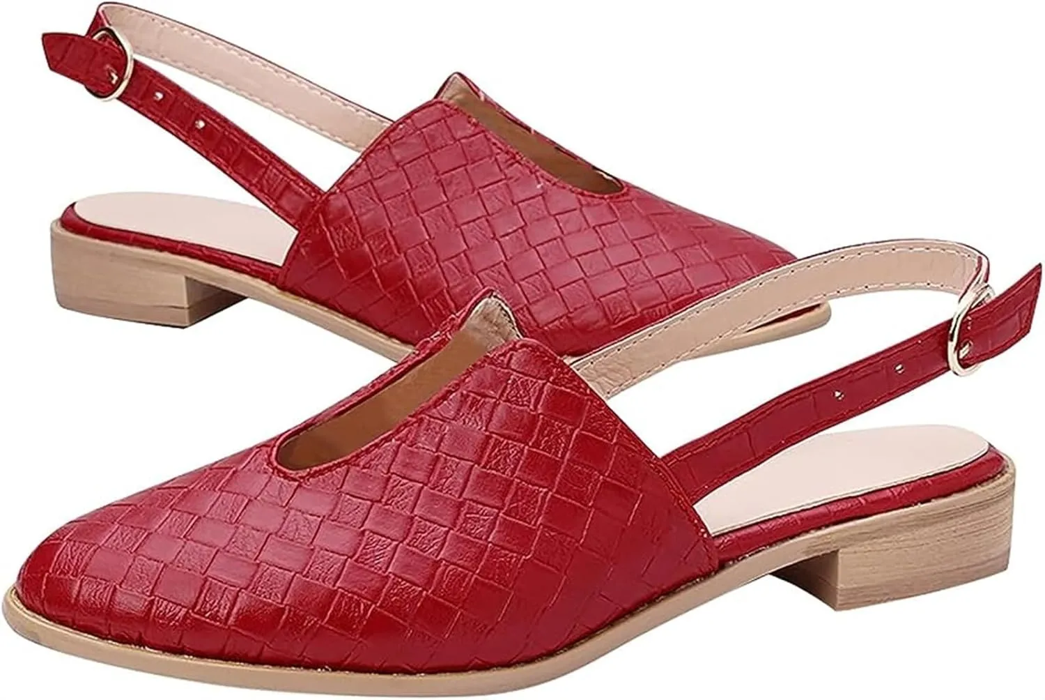 Adjustable Buckle Braided Sandals for Womens Comfortable Pointed Toe Closed Toe Slip On Cut Out Flats Mule Shoe Lightweight Wear-Resistant Daily Loafer