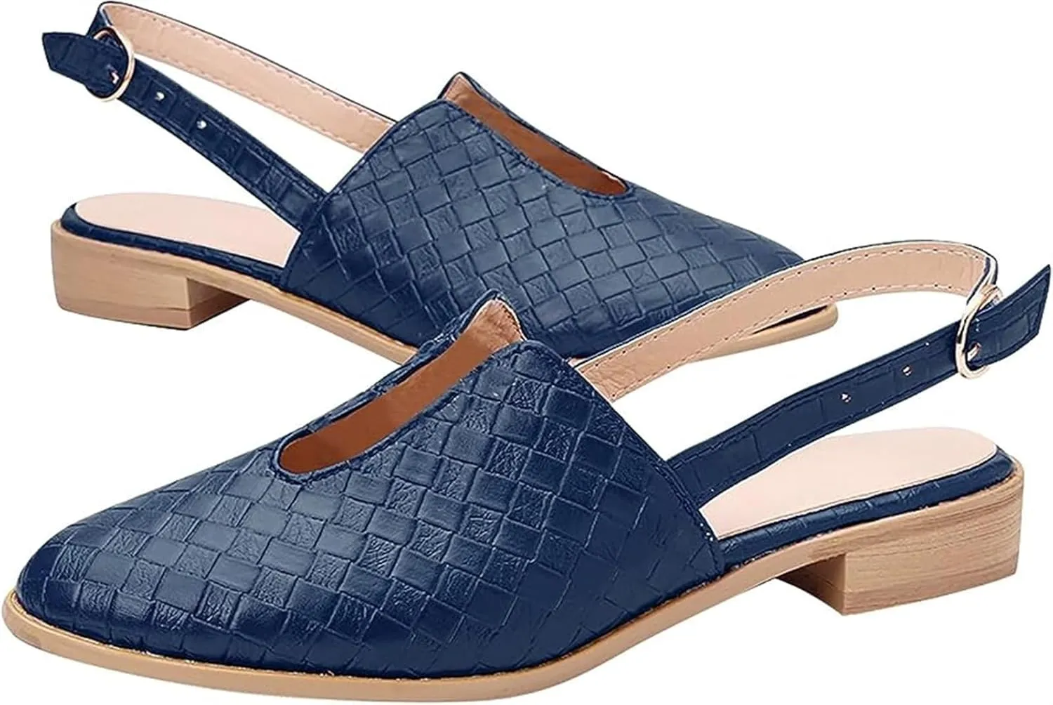 Adjustable Buckle Braided Sandals for Womens Comfortable Pointed Toe Closed Toe Slip On Cut Out Flats Mule Shoe Lightweight Wear-Resistant Daily Loafer