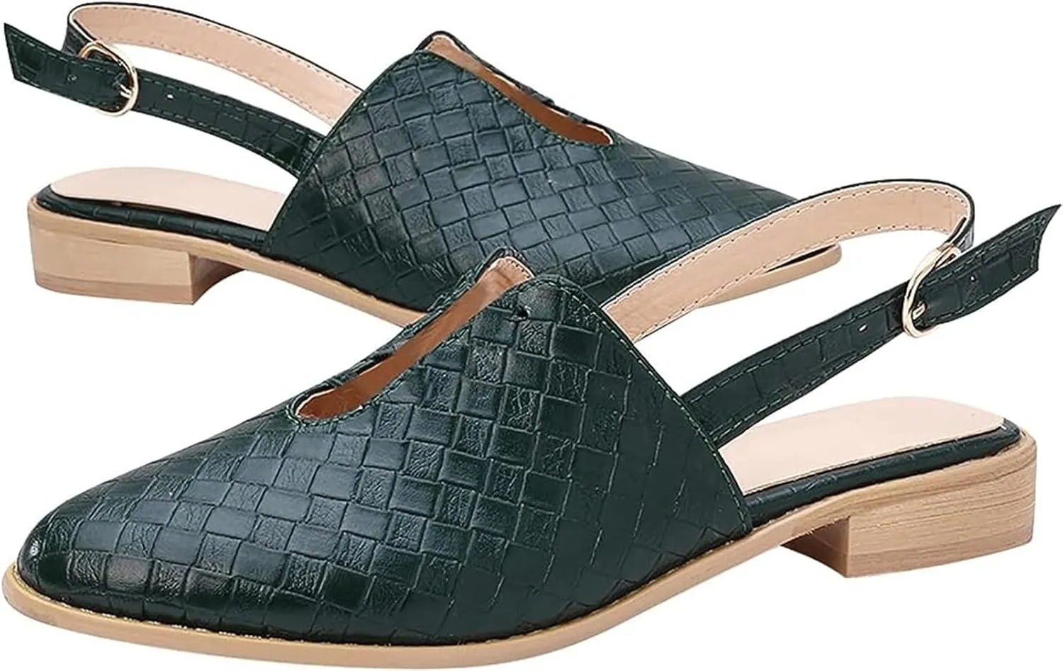 Adjustable Buckle Braided Sandals for Womens Comfortable Pointed Toe Closed Toe Slip On Cut Out Flats Mule Shoe Lightweight Wear-Resistant Daily Loafer