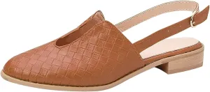 Adjustable Buckle Braided Sandals for Womens Comfortable Pointed Toe Closed Toe Slip On Cut Out Flats Mule Shoe Lightweight Wear-Resistant Daily Loafer