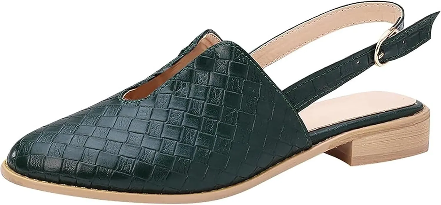 Adjustable Buckle Braided Sandals for Womens Comfortable Pointed Toe Closed Toe Slip On Cut Out Flats Mule Shoe Lightweight Wear-Resistant Daily Loafer