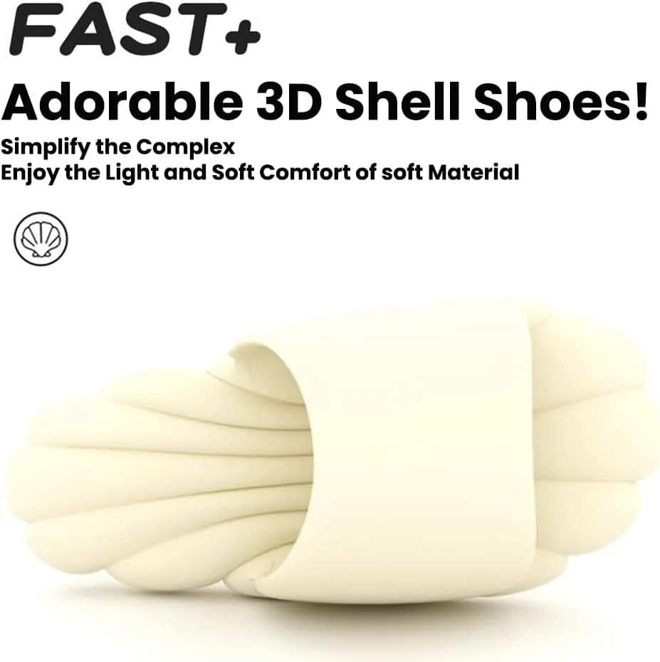 Adorable 3D Shell Cloud Comfort Slippers Women's 3CM Thick Sole, Non-Slip Bathroom Shoes with Shell Design & Noise-Free Indoor/Outdoor