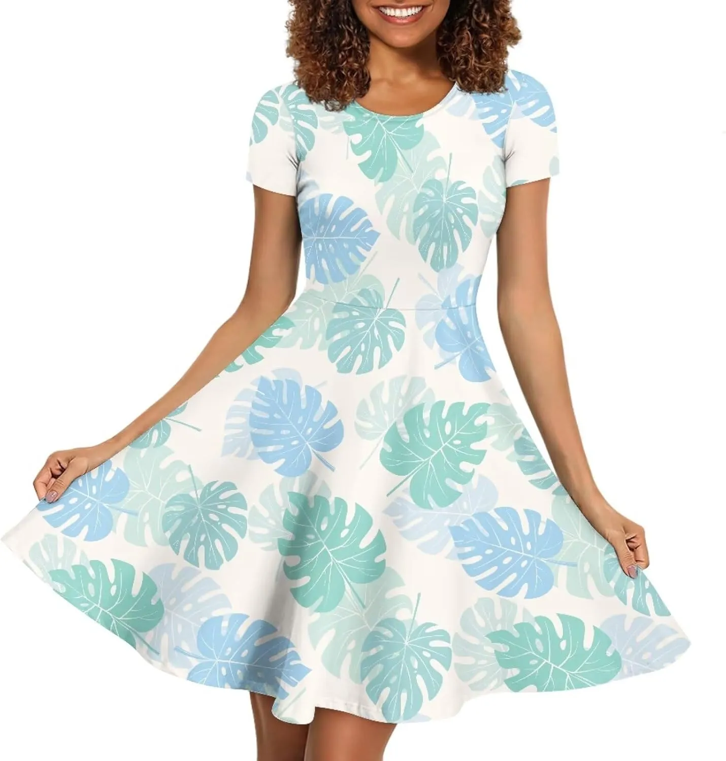 AFPANQZ Knee Long Dresses Women Short-Sleeve A-line Scoop Neck T-Shirt Dress