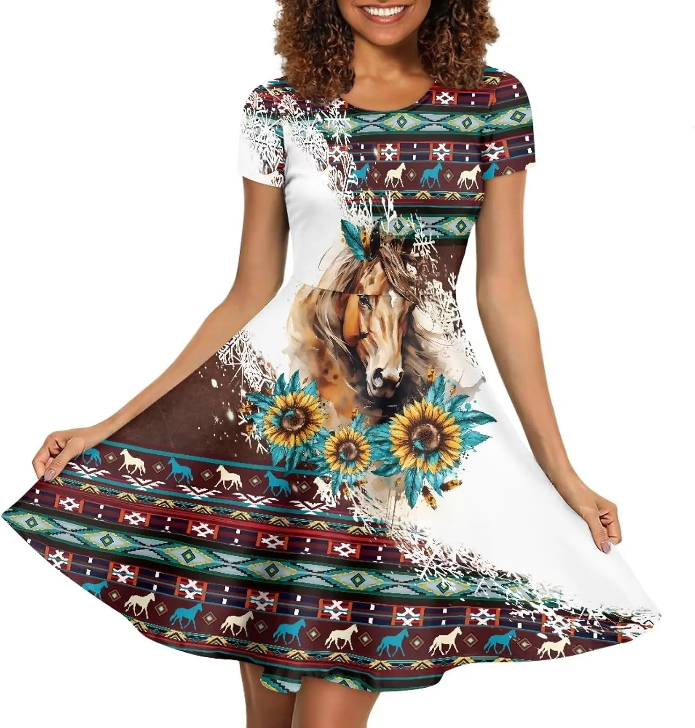 AFPANQZ Knee Long Dresses Women Short-Sleeve A-line Scoop Neck T-Shirt Dress