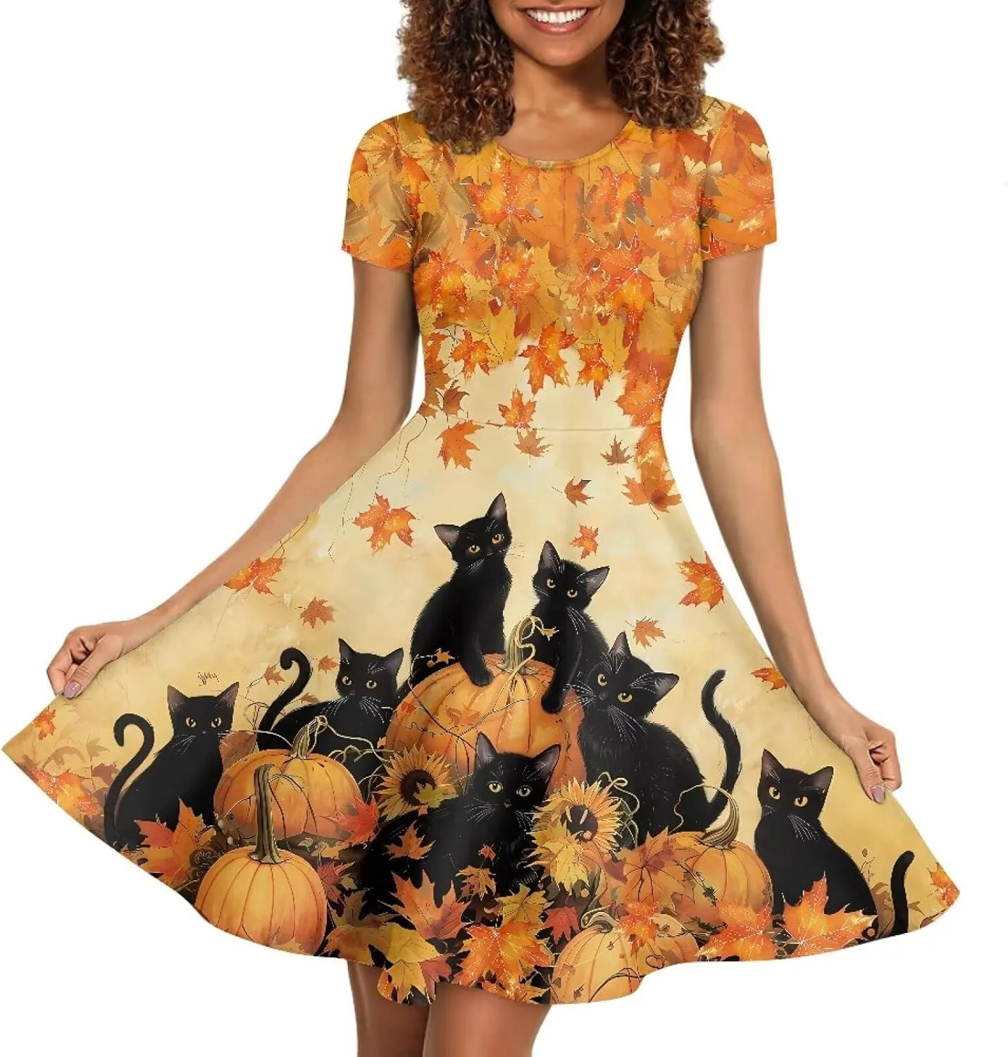 AFPANQZ Knee Long Dresses Women Short-Sleeve A-line Scoop Neck T-Shirt Dress
