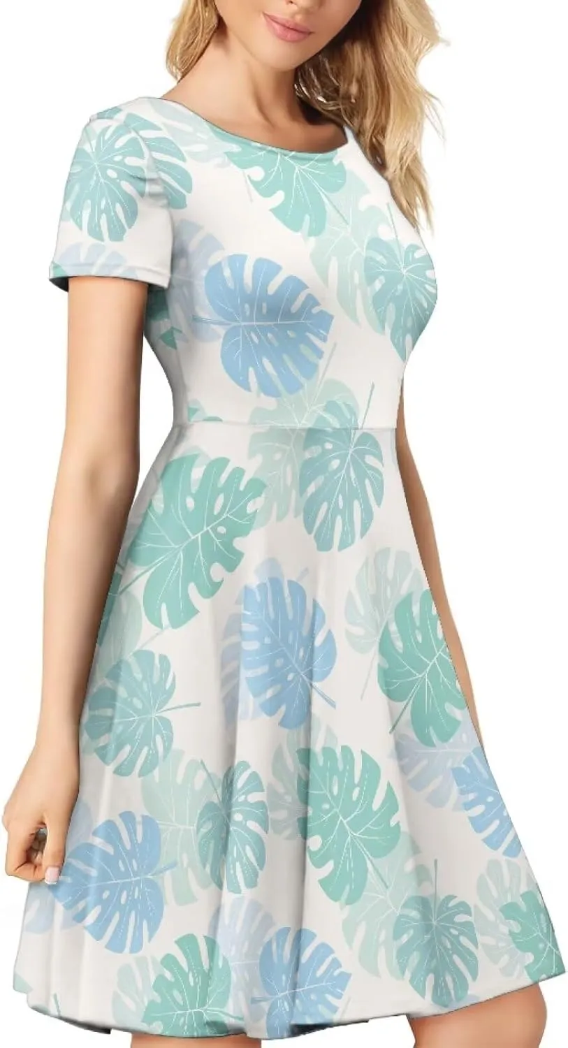 AFPANQZ Knee Long Dresses Women Short-Sleeve A-line Scoop Neck T-Shirt Dress