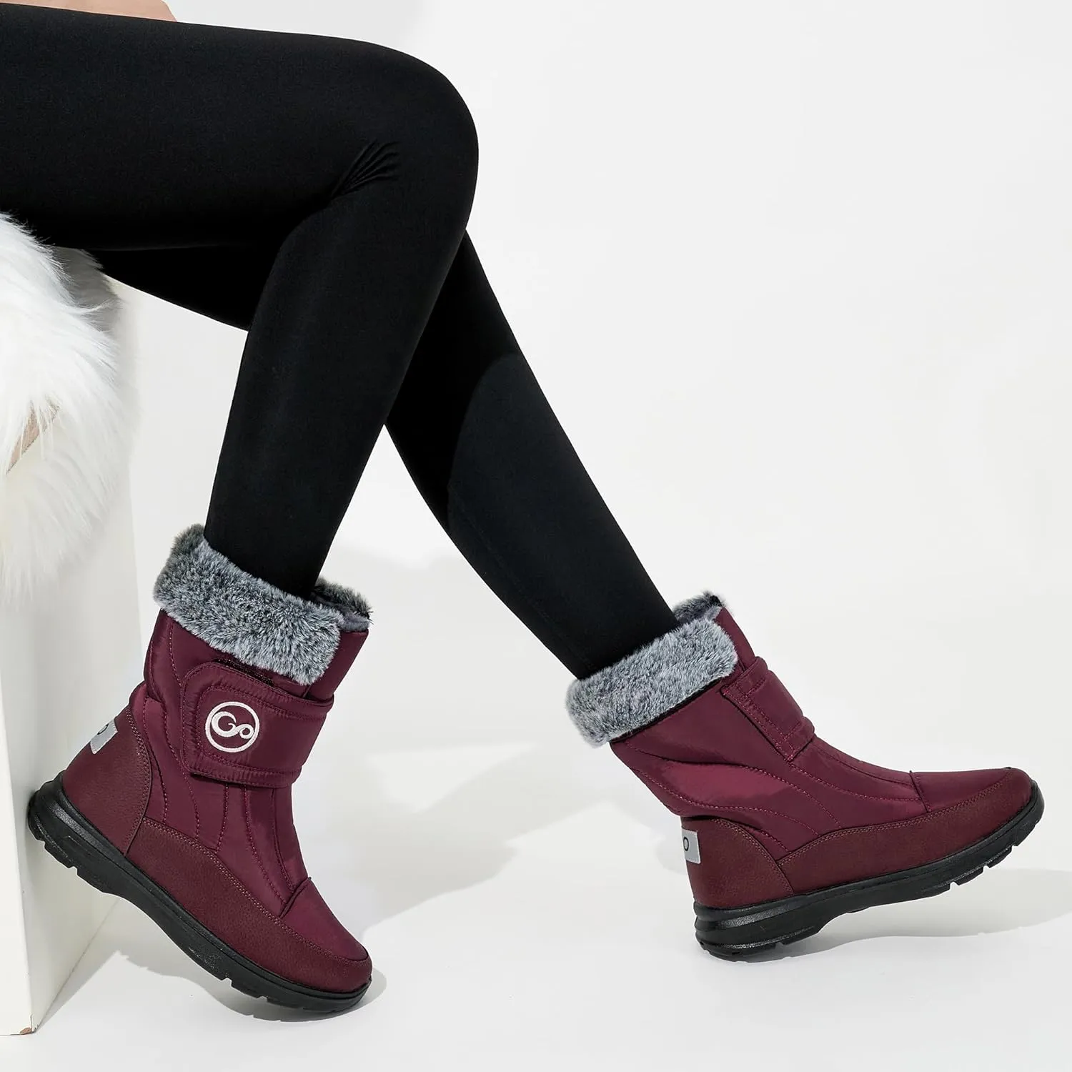 Almusen Snow Boots for Womens Winter Shoes: Warm Fur Lining Mid Calf Boots Women Anti Slip Waterproof Hook Loop Comfortable Outdoor Boot