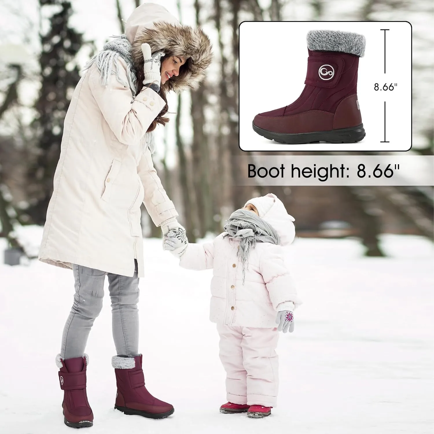 Almusen Snow Boots for Womens Winter Shoes: Warm Fur Lining Mid Calf Boots Women Anti Slip Waterproof Hook Loop Comfortable Outdoor Boot