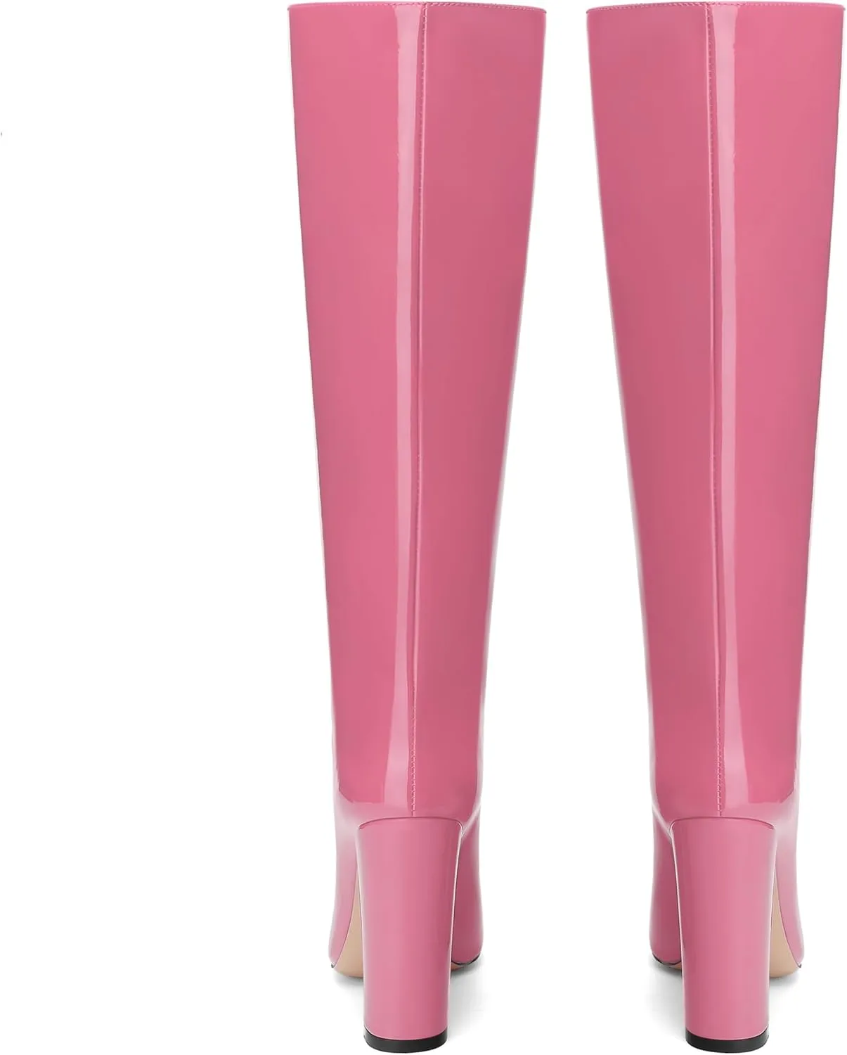 AMBELIGHT Chunky Heeled Knee High Boots for Women Pointed Toe Pull on Patent Block Long Boots Elegant Comfortable Classic Sexy Tall Boots