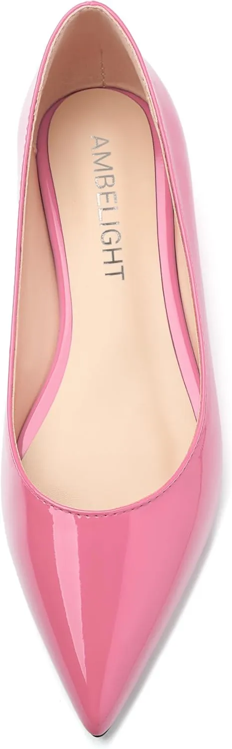 AMBELIGHT Comfy Flats for Women Pointed Toe Slip On Pumps Business Dress Shoe