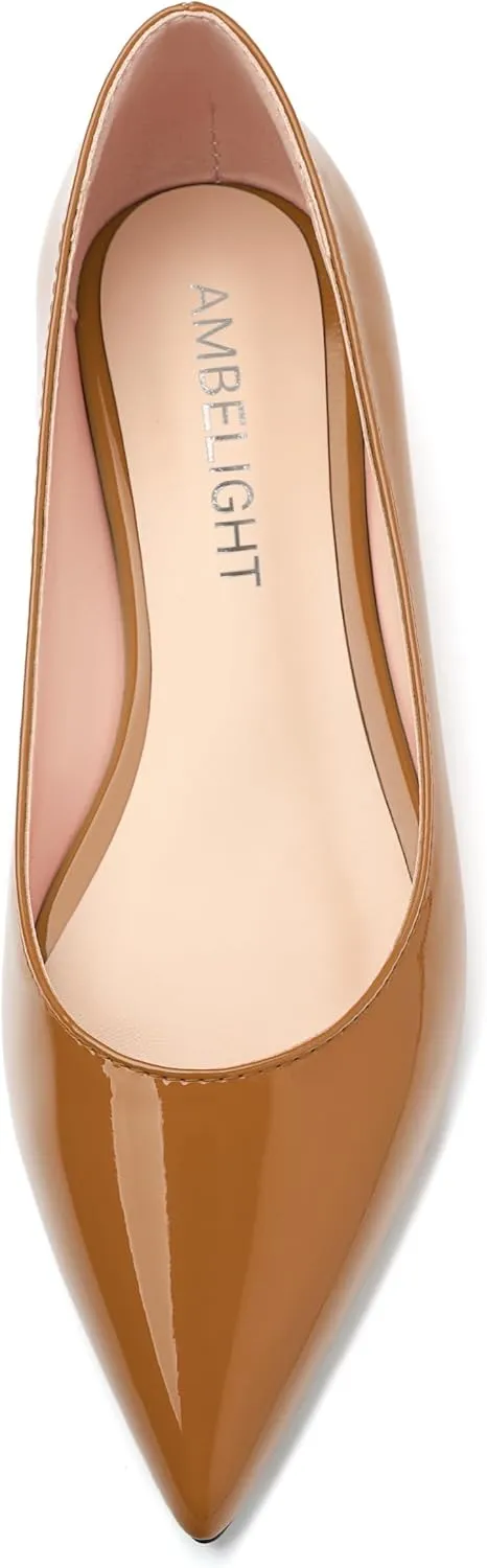 AMBELIGHT Comfy Flats for Women Pointed Toe Slip On Pumps Business Dress Shoe