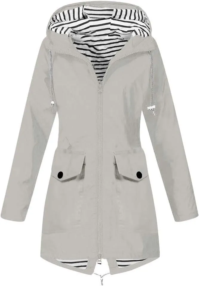 Aniywn Women's Waterproof Raincoat Outdoor Hooded Rain Jacket Windbreaker Lightweight Travel Rain Jacket Coats with Hood