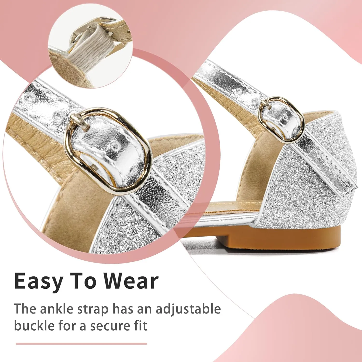 Aomigoct Girls Dress Shoes Sandals : Toddler Glitter Princess Flats for Birthday Wedding Party - Little Kid School Walking Shoe