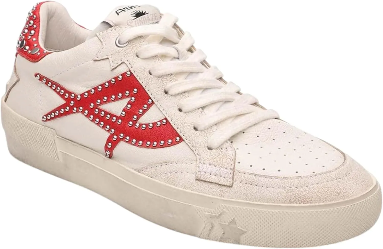 ASH Women's Moonlight Studs Sneakers, Vintage-Inspired Distressed Leather with Bold Starry Logo