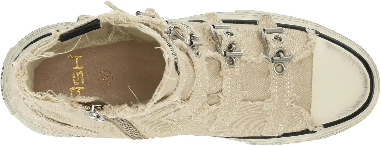 ASH Women's Rainbow Fashion Sneaker-Premium Leather High Top with Buckles, Distressed Platform Sole
