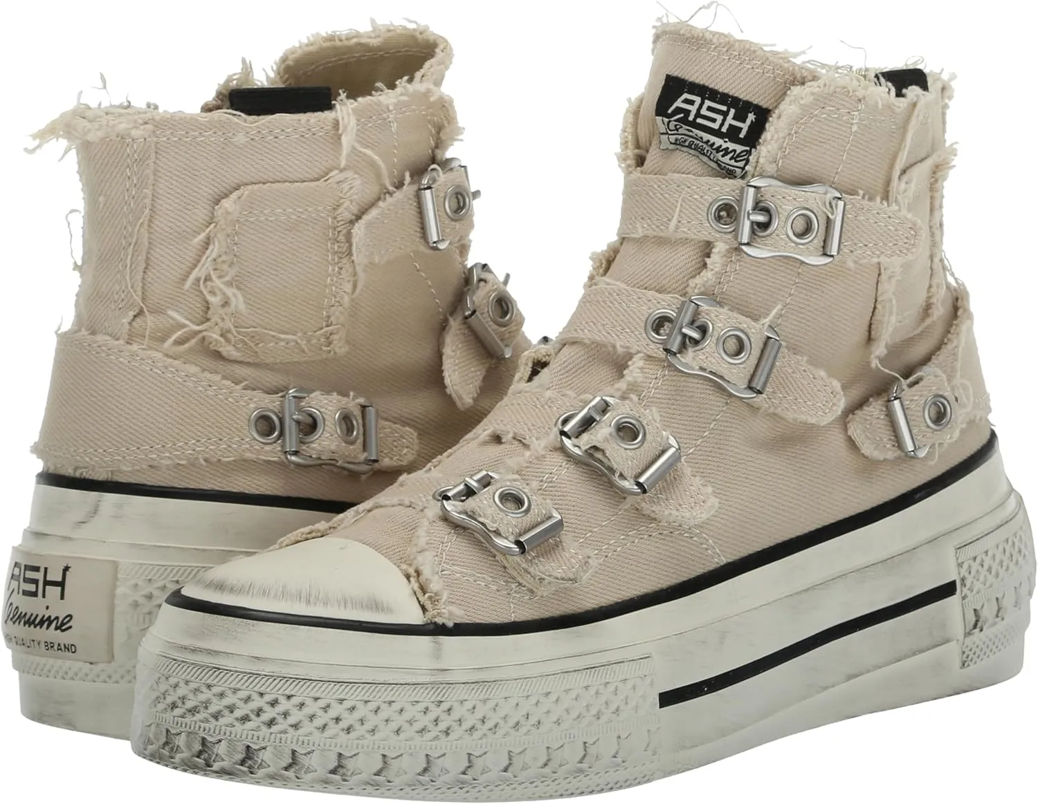 ASH Women's Rainbow Fashion Sneaker-Premium Leather High Top with Buckles, Distressed Platform Sole