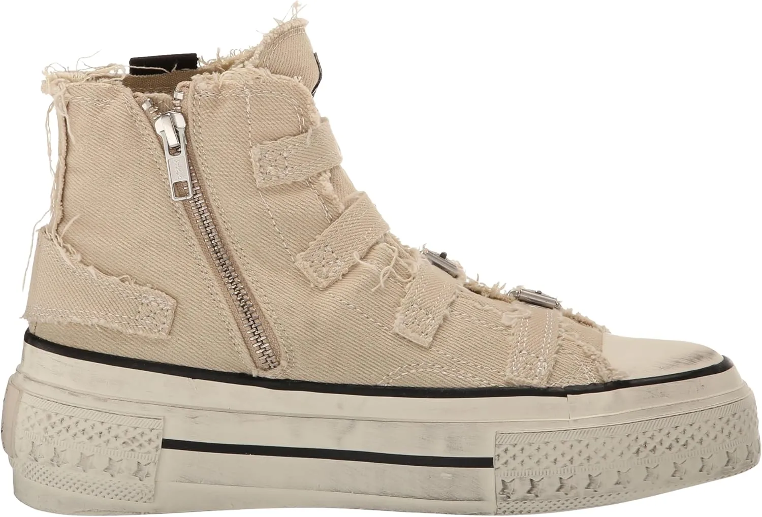 ASH Women's Rainbow Fashion Sneaker-Premium Leather High Top with Buckles, Distressed Platform Sole