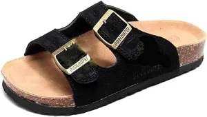 Asifn Women Men Slide Cork Sandal Flat Adjustable Strap Buckle Slip on Casual Open Toe Shoes Suede Summer