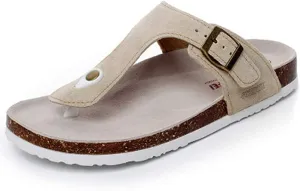 Asifn Women Slide Men Cork Sandal Flat Adjustable Leather Casual Open Toe Shoes Flip-flops Summer