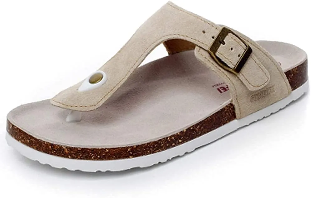 Asifn Women Slide Men Cork Sandal Flat Adjustable Leather Casual Open Toe Shoes Flip-flops Summer