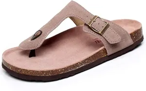 Asifn Women Slide Men Cork Sandal Flat Adjustable Leather Casual Open Toe Shoes Flip-flops Summer