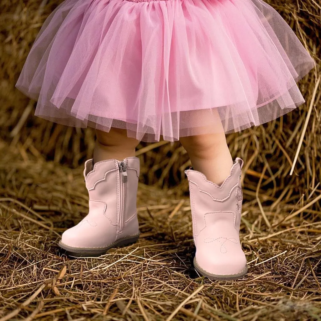 Baby Cowboy Cowgirl Boots Infant Boys Girls Western Booties Round Toe Riding Mid Calf Boots for All Seasons for 6 9 12 15 18 24 Months