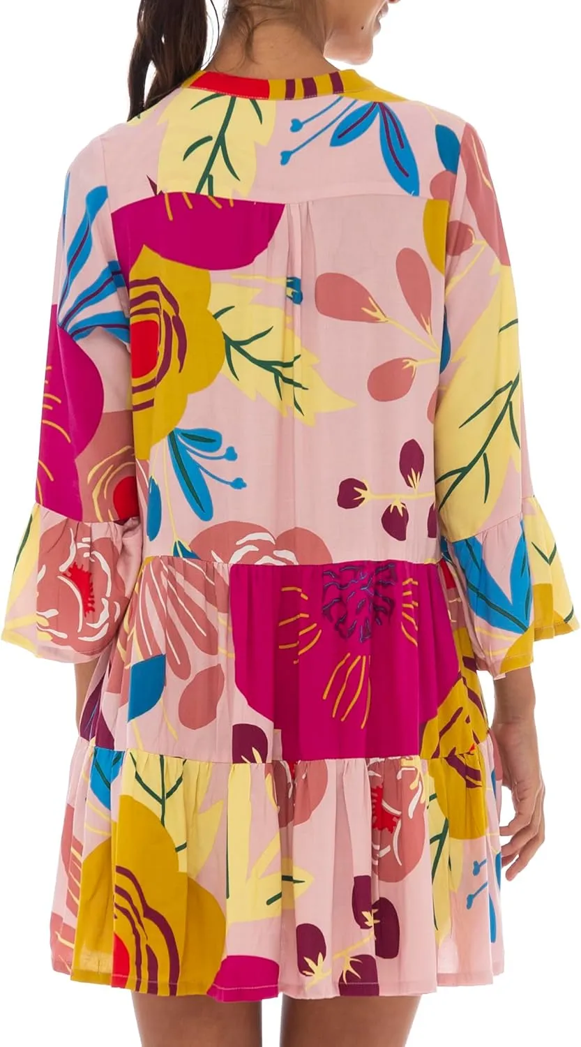 Back From Bali Womens Short Sundress Flowy Boho Beach Dress with Embroidered V Neck, Casual Sexy Summer Party Dress