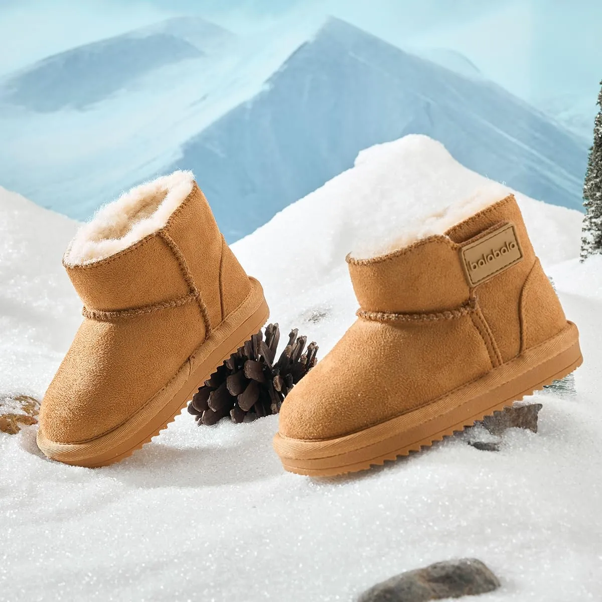 Balabala Little Kids Suede Winter Snow Boots, Warm Fur Lining Comfortable Mini Boots for Toddler Boys Girls