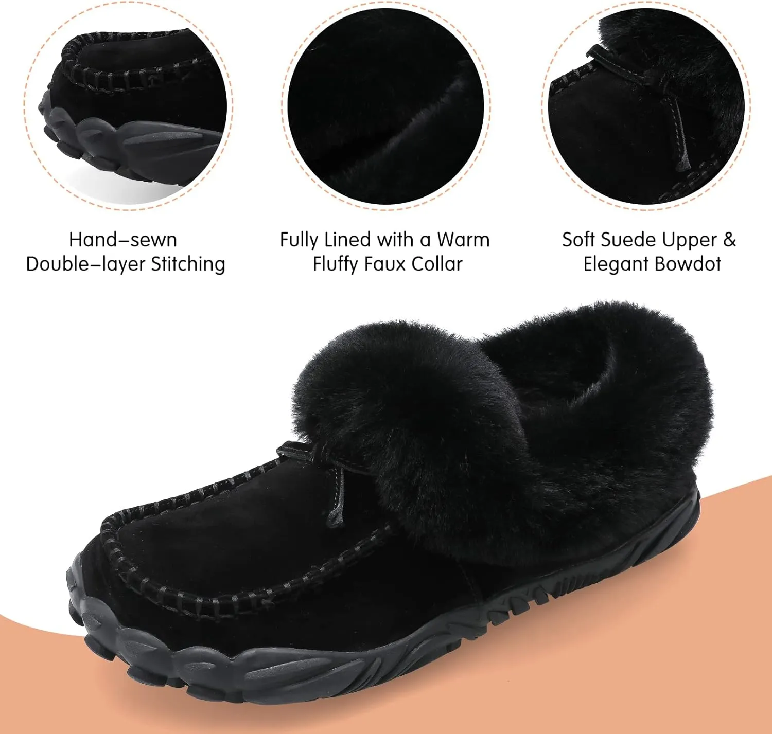 BARERUN Womens Moccasin Snow Boots Warm Winter Boots Ankle Boots for Women Outdoor Fur Lined Womens Shoes Slippers