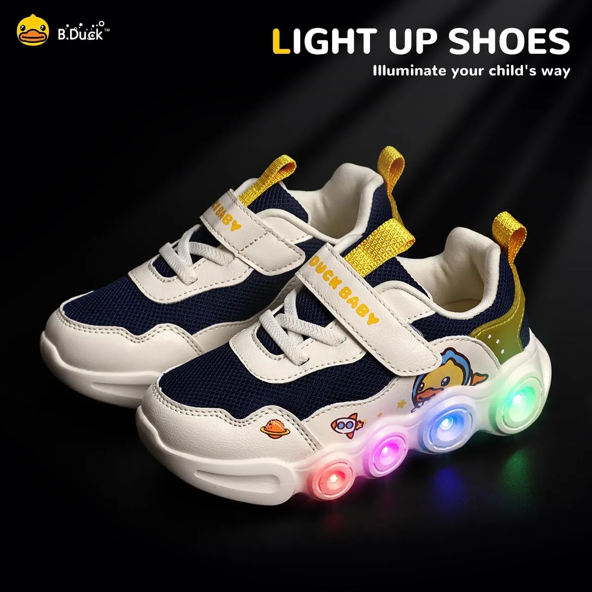 B.Duck Toddler Shoes for Girl and Boy Light Up Shoes [Comfortable & Playful] Kids Shoes with Led Toddler Running Shoes Toddler/Little Kid Sneakers Cute Cartoon Dinosaur Shoes Size 4-13