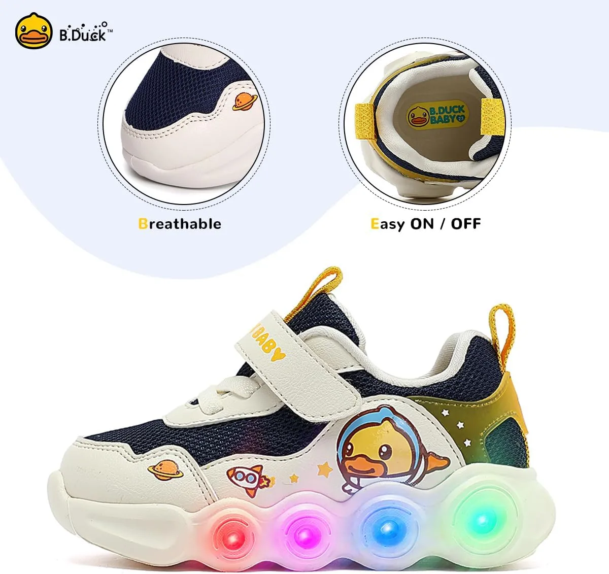 B.Duck Toddler Shoes for Girl and Boy Light Up Shoes [Comfortable & Playful] Kids Shoes with Led Toddler Running Shoes Toddler/Little Kid Sneakers Cute Cartoon Dinosaur Shoes Size 4-13