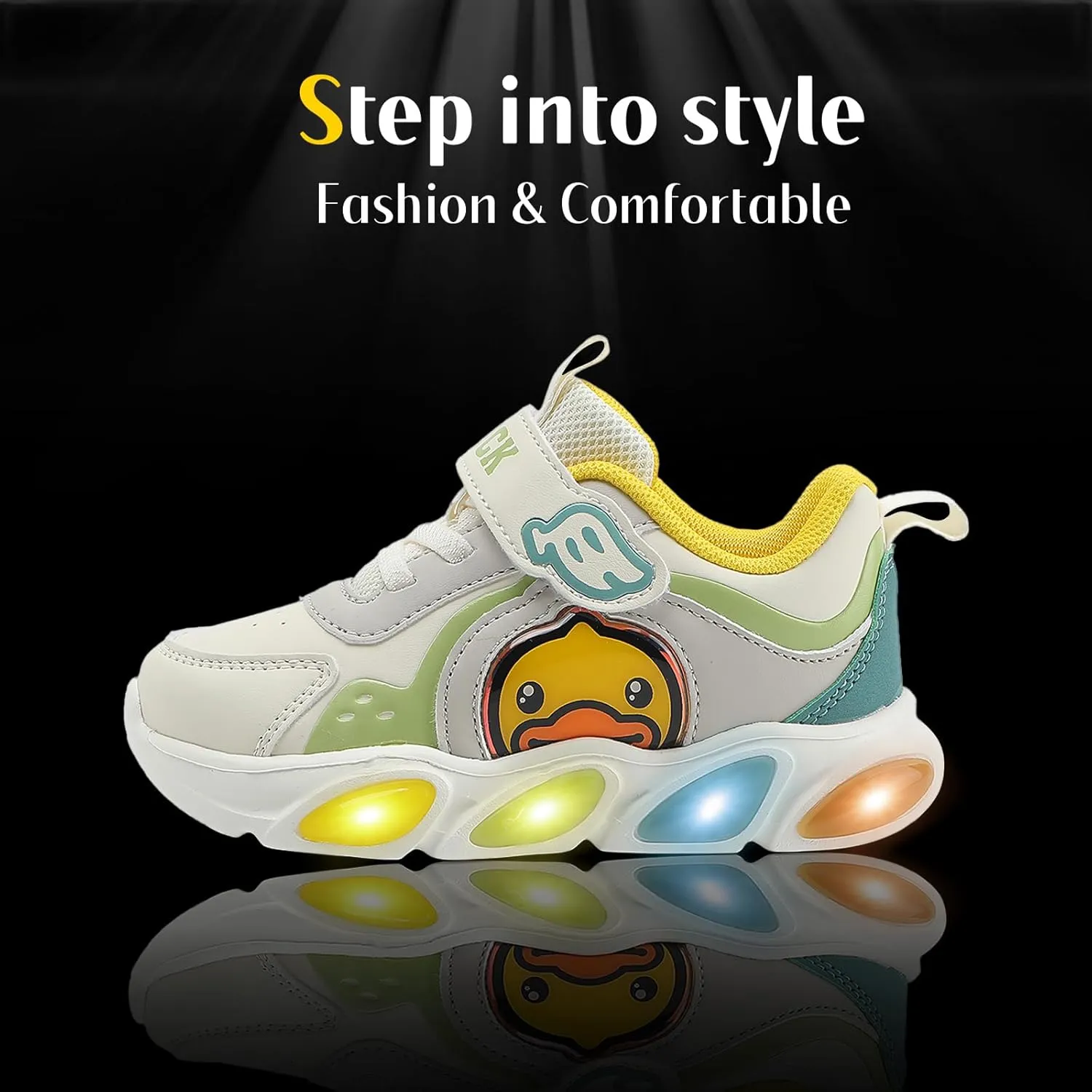 B.Duck Toddler Shoes for Girl and Boy Light Up Shoes [Comfortable & Playful] Kids Shoes with Led Toddler Running Shoes Toddler/Little Kid Sneakers Cute Cartoon Dinosaur Shoes Size 4-13