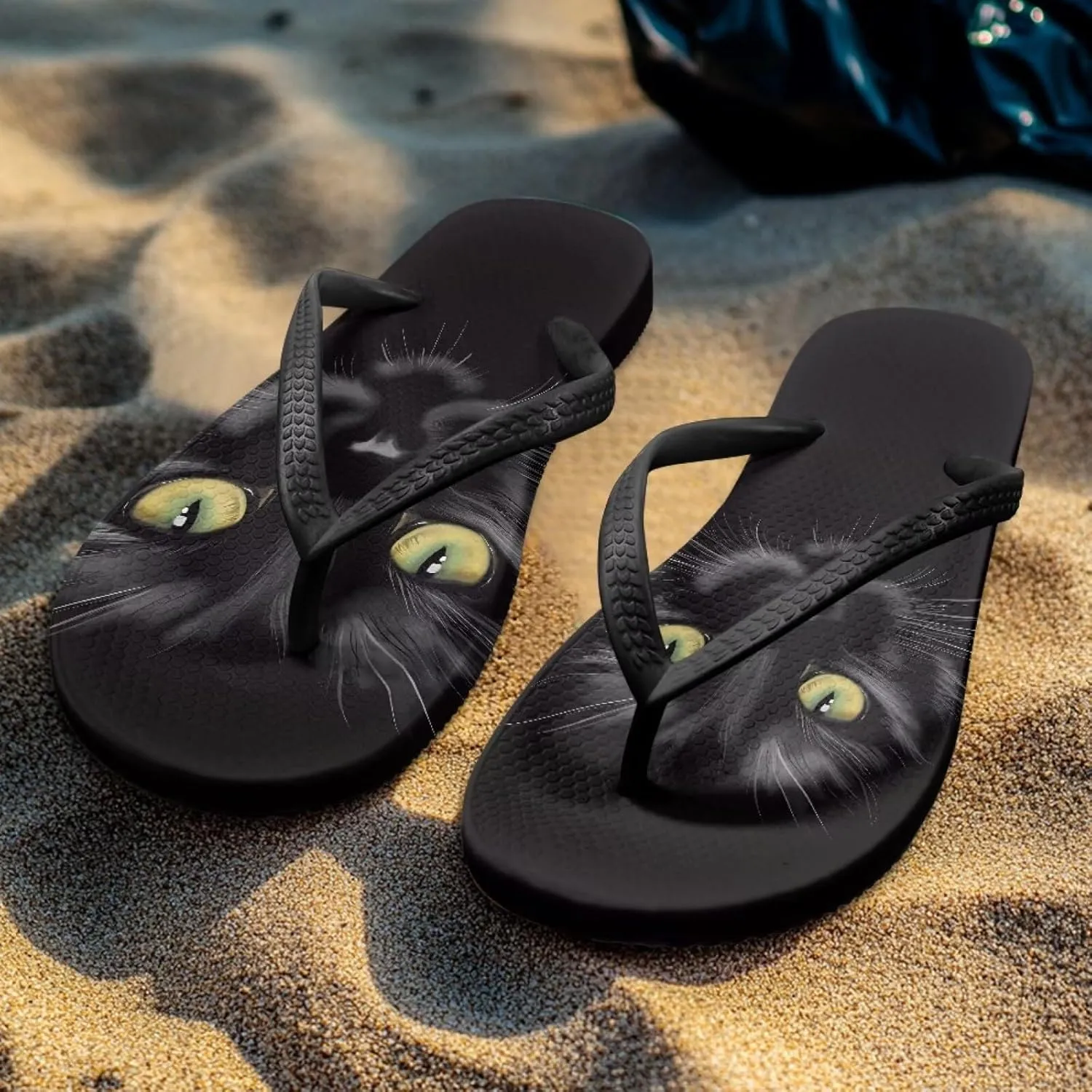 Binienty Cat Animal Print Thong Flip Flops Sandals Women Dressy Summer Flat Bathroom Cushion Slippers