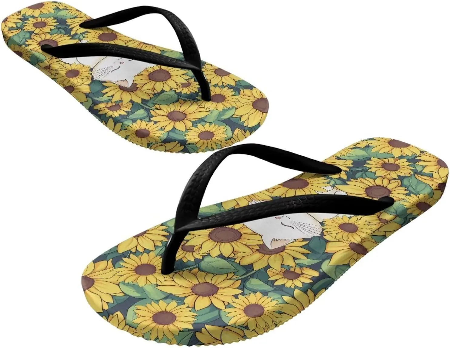 Binienty Cat Animal Print Thong Flip Flops Sandals Women Dressy Summer Flat Bathroom Cushion Slippers