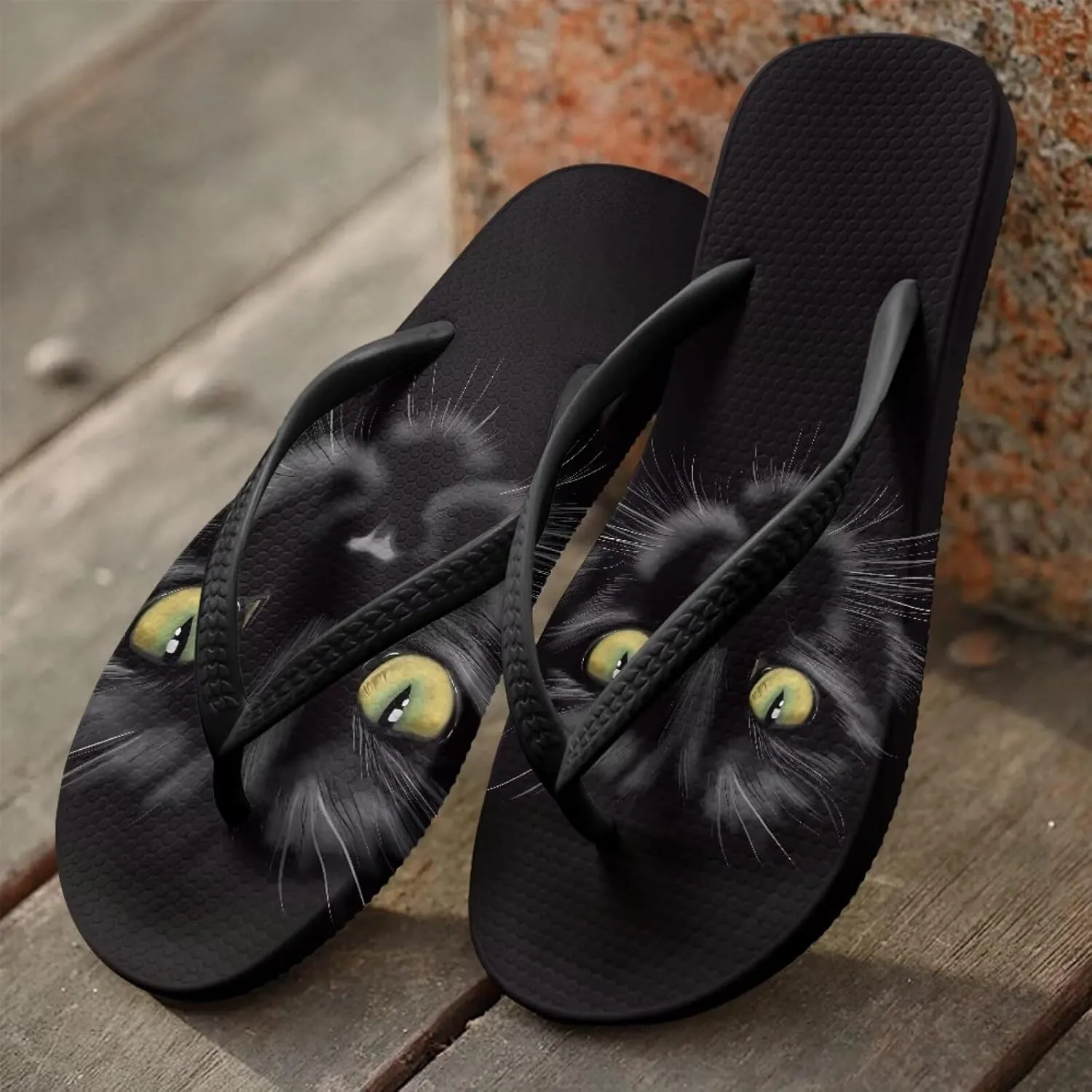 Binienty Cat Animal Print Thong Flip Flops Sandals Women Dressy Summer Flat Bathroom Cushion Slippers