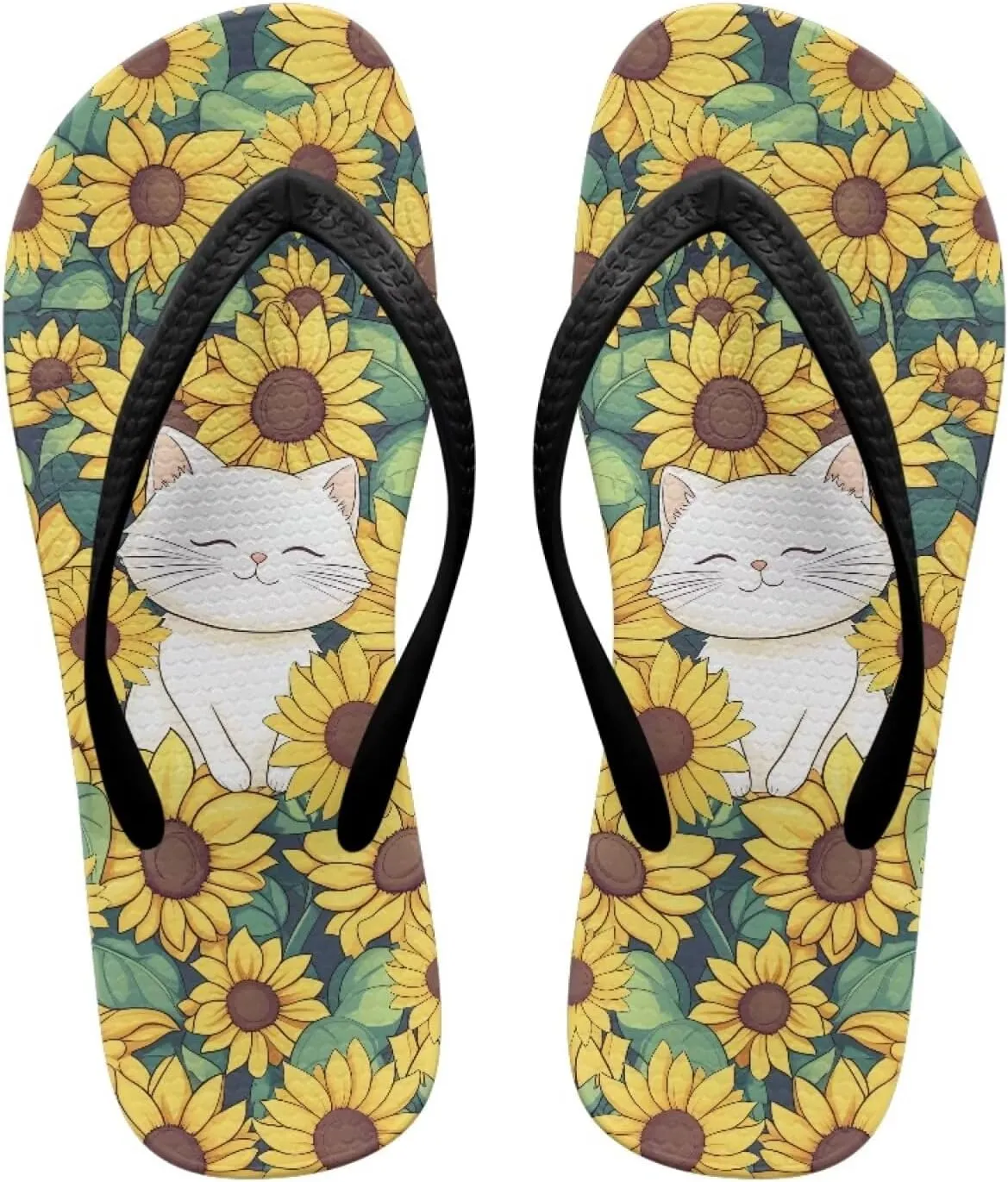Binienty Cat Animal Print Thong Flip Flops Sandals Women Dressy Summer Flat Bathroom Cushion Slippers