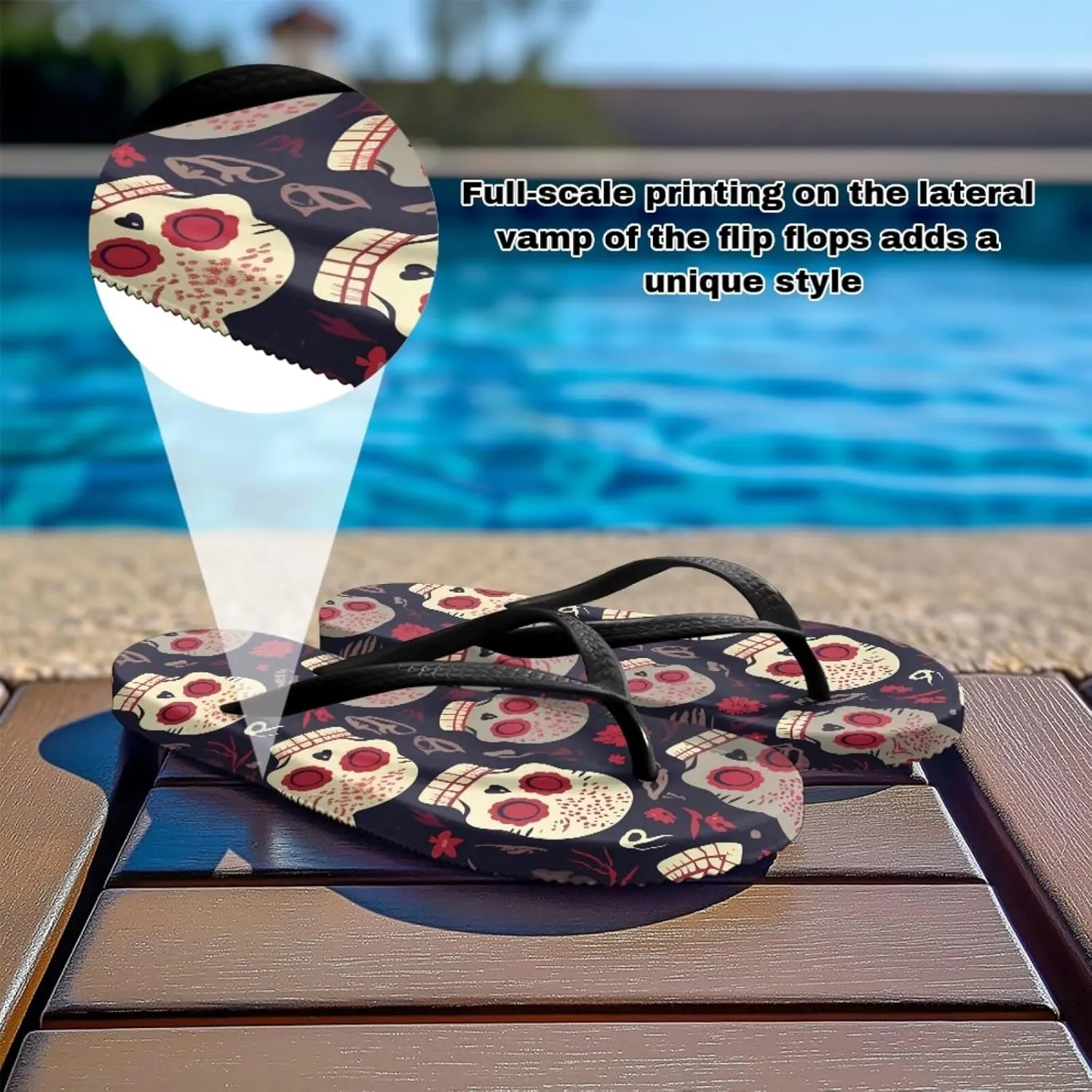 Binienty Women's Skull Pattern Flip Flops Flat Cushion Foam Thong Sandals Beach Dressy Non Slip Walking Slipper Shoe