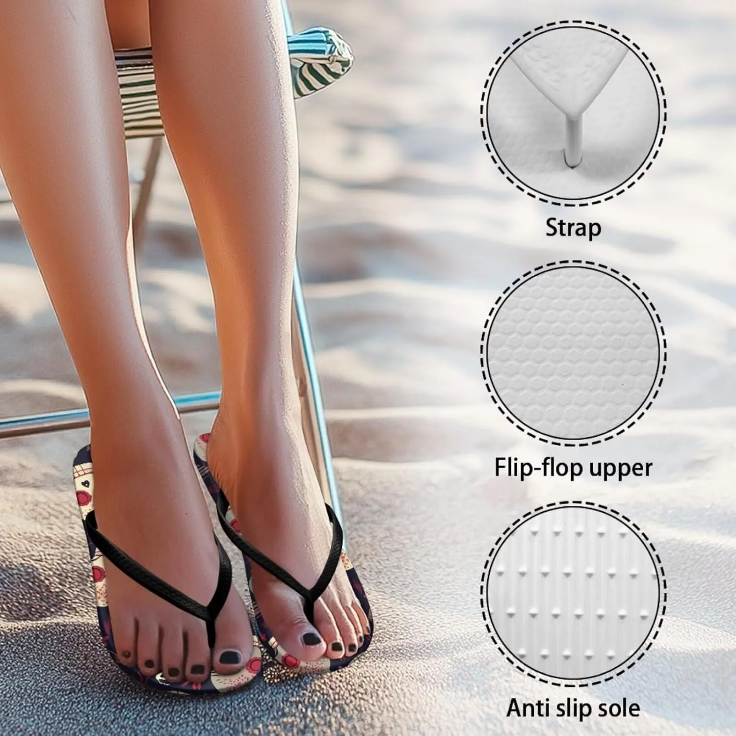 Binienty Women's Skull Pattern Flip Flops Flat Cushion Foam Thong Sandals Beach Dressy Non Slip Walking Slipper Shoe
