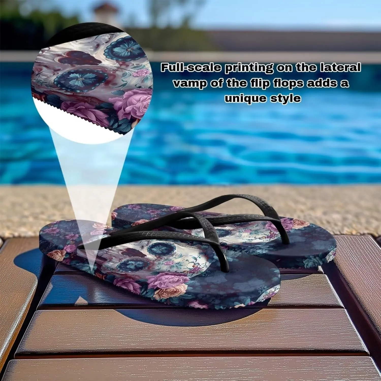 Binienty Women's Skull Pattern Flip Flops Flat Cushion Foam Thong Sandals Beach Dressy Non Slip Walking Slipper Shoe