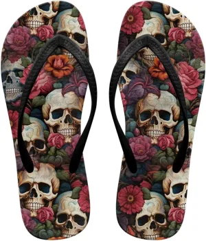 Binienty Women's Skull Pattern Flip Flops Flat Cushion Foam Thong Sandals Beach Dressy Non Slip Walking Slipper Shoe