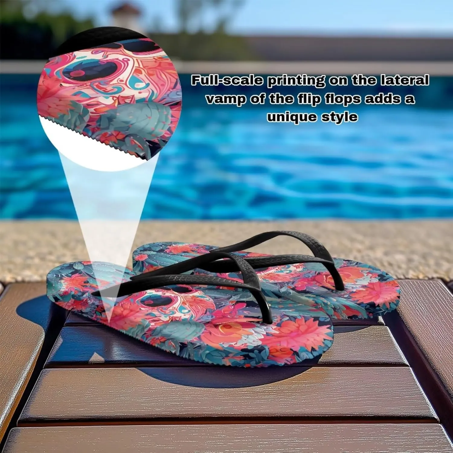 Binienty Women's Skull Pattern Flip Flops Flat Cushion Foam Thong Sandals Beach Dressy Non Slip Walking Slipper Shoe