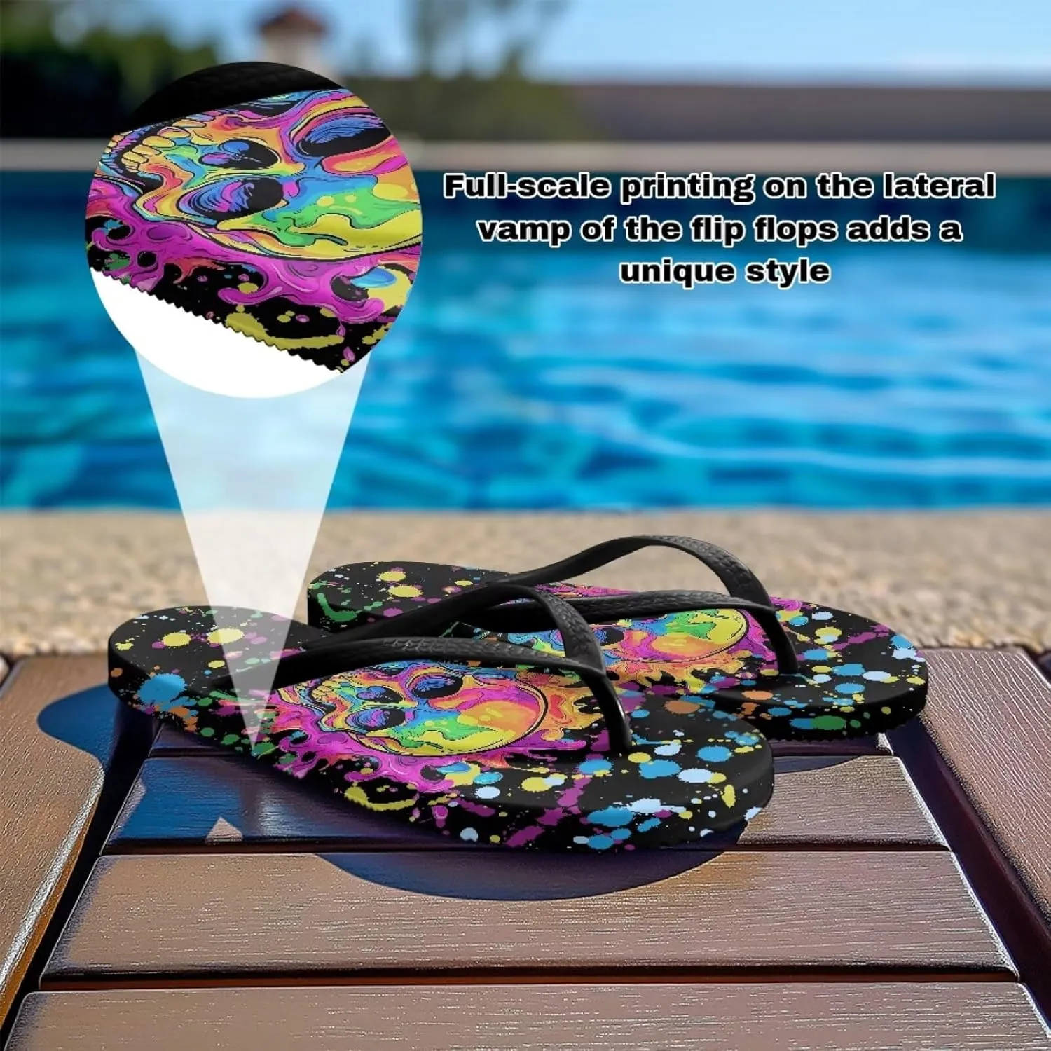 Binienty Women's Skull Pattern Flip Flops Flat Cushion Foam Thong Sandals Beach Dressy Non Slip Walking Slipper Shoe
